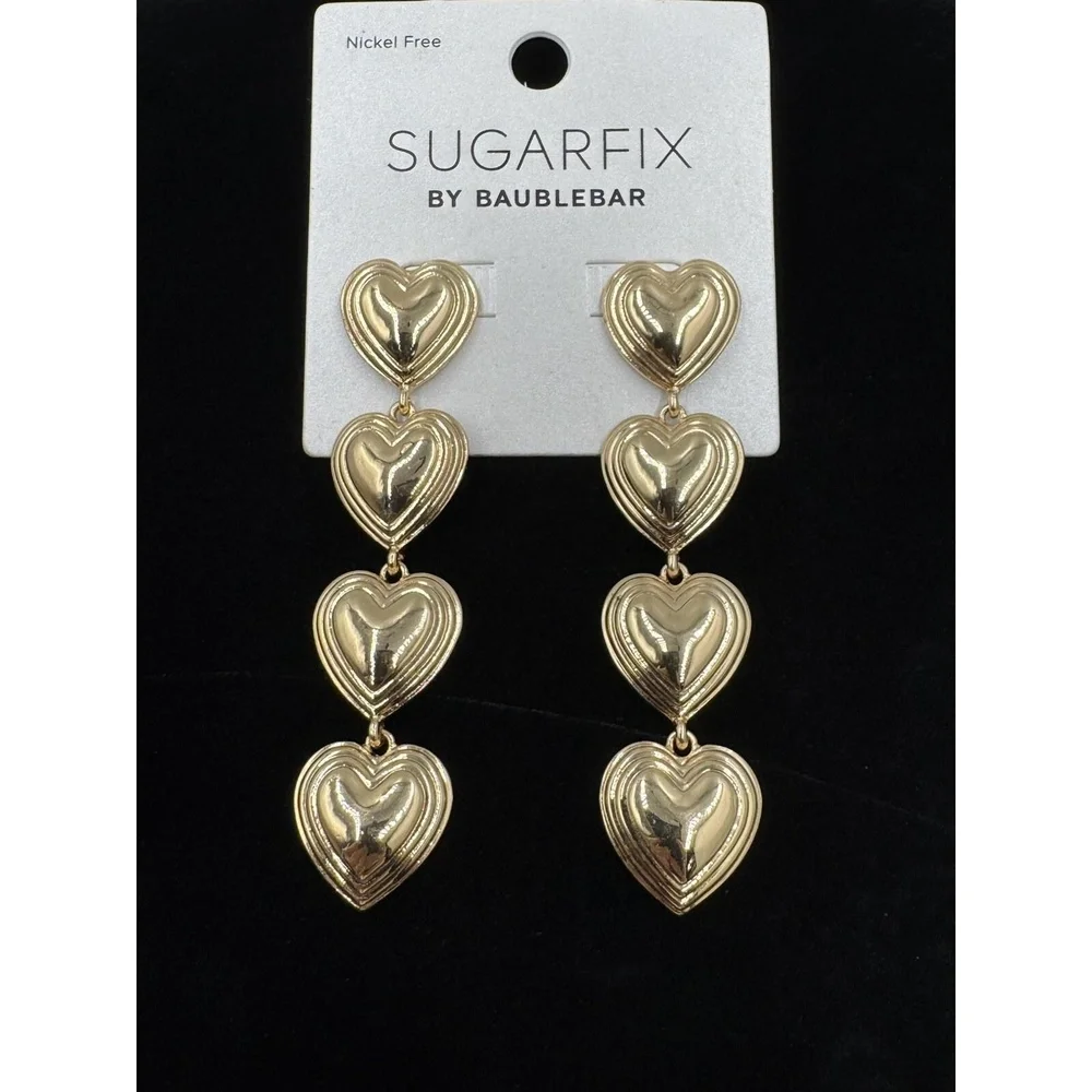 New SUGARFIX by BAUBLEBAR Multi Heart Dangle Drop Gold‎ Tone Valentines Earrings